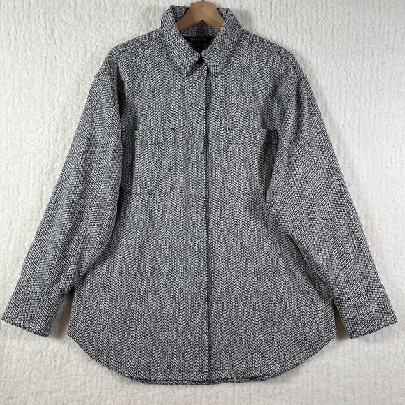 Athleta Tops - ATHLETA Black White Braiden Textured Button Down Shirt Jacket Shacket Sz Medium‎
